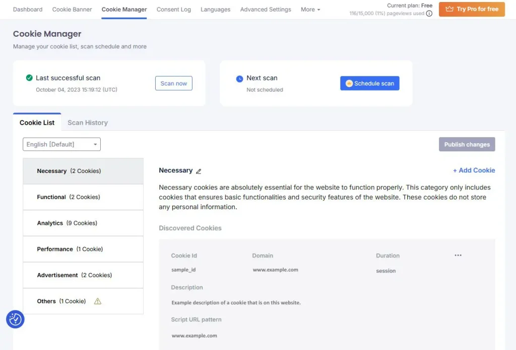 CookieYes-example-dashboard